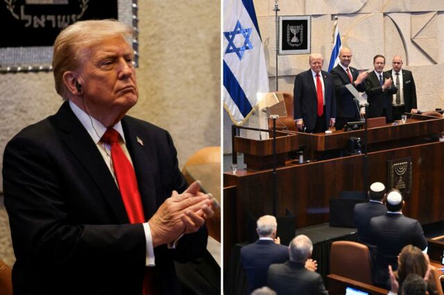 O presidente Trump declara o “fim de uma era de terror e morte” sob aplausos estridentes no parlamento de Israel

