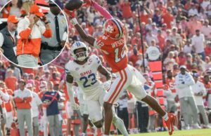 O recebedor de Clemson, Bryant Wesco Jr., foi hospitalizado com lesão ‘grave’ no pescoço O wide receiver do Clemson Tigers, Bryant Wesco Jr., tenta pegar um passe enquanto o safety do Southern Methodist Mustangs, Isaiah Nwokobia, defende.
