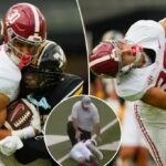 O receptor do Alabama, Derek Meadows, sofre uma concussão após receber um golpe terrível