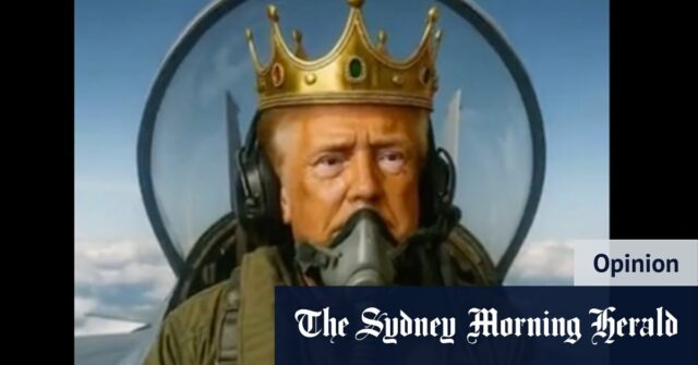 Uma captura de tela do vídeo gerado por IA de Donald Trump, no qual ele jogou excrementos nos manifestantes do 'No Kings'. 