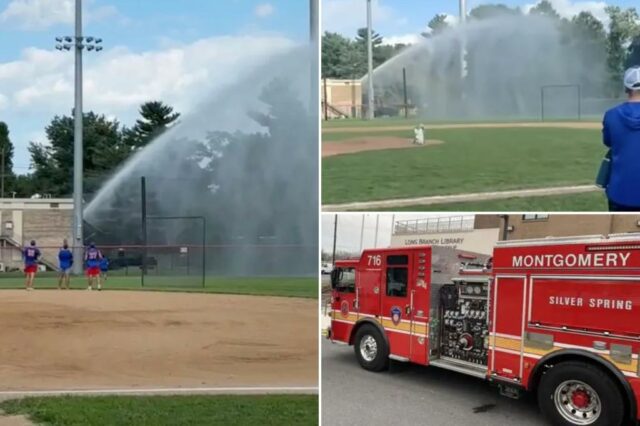 Os bombeiros de Maryland acusaram após inundar o campo de beisebol com mangueira de caminhão durante a briga de longa duração

