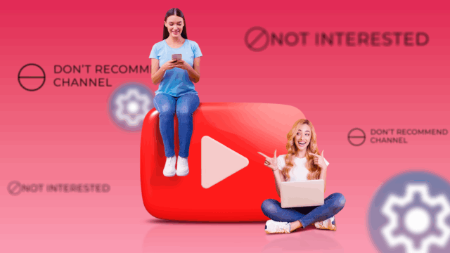 Parei de perseguir o algoritmo e comecei a curtir o Logotipo do YouTube cercado por ícones flutuantes de reprodução automática pausada e uma barra de progresso do vídeo, com símbolos do YouTube desfocados no fundo.