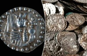 Pescador que procura minhocas para pescar descobre um enorme tesouro medieval em um caldeirão escondido Pescador que procura minhocas para pescar descobre um enorme tesouro medieval em um caldeirão escondido