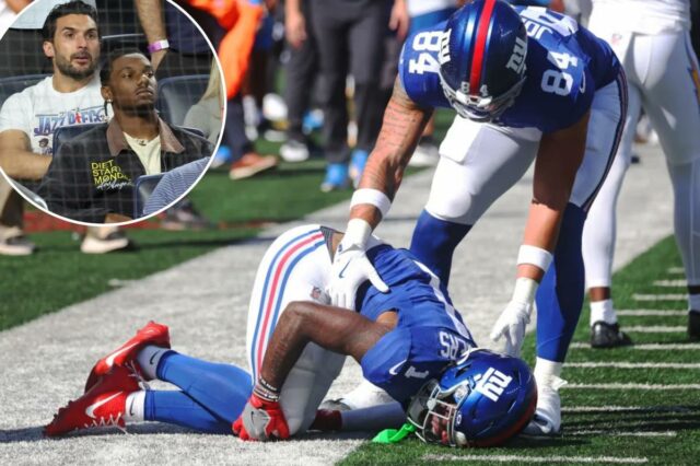 Por que Malik Nabers ainda não fez a cirurgia um O wide receiver Malik Nabers nº 1 do New York Giants salta para uma recepção e fica atrás do cornerback Cam Hart nº 20 do Los Angeles Chargers. Nabers se machucou durante o primeiro tempo, quando o New York Giants jogou contra o Los Angeles Chargers no domingo, 28 de setembro de 2025, no MetLife Stadium em East Rutherford, NJ.
