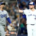 Trey Yesavage, do Toronto Blue Jays, comemora durante o sexto jogo da American League Championship Series.