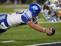 Previsões, probabilidades da semana 9 do futebol universitário: três escolhas, melhores apostas para a lista de sábado Os jogadores do Toledo Rockets comemoram uma segurança.