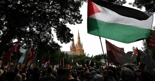 SYDNEY, AUSTRÁLIA - 24 DE AGOSTO: Manifestantes se reúnem na Marcha Nacional para um comício pró-Palestina em 24 de agosto de 2025 em Sydney, Austrália. Protestos foram realizados em todo o país enquanto a comunidade internacional continua a procurar uma solução sustentável para o conflito em curso entre Israel e o Hamas em Gaza. (Foto de Izhar Khan/Getty Images)