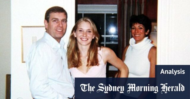 Virginia Giuffre, com uma foto sua quando adolescente, foi uma das vítimas mais conhecidas do desgraçado financista Jeffrey Epstein.