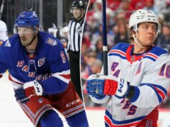 Rangers esperançosos duas estrelas estarão disponíveis para abridor de temporada JT Miller patina contra o New York Islanders no Madison Square Garden em 25 de setembro de 2025 na cidade de Nova York.