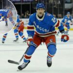 Carson Soucy persegue o disco no segundo tempo no Madison Square Garden, em Nova York