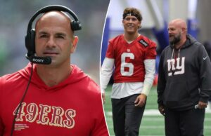 Robert Saleh não pode deixar de elogiar Jaxson Dart – o quarterback de NY que ele nunca teve O coordenador defensivo Robert Saleh do San Francisco 49ers observa o segundo quarto contra o Seattle Seahawks durante o jogo no Lumen Field em 7 de setembro de 2025 em Seattle, Washington.