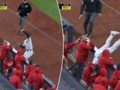 Ryan McMahon, do Yankees Ryan McMahon entrou no abrigo do Red Sox para prender a mosca pop de Jarren Duran.