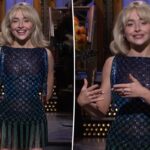 Sabrina Carpenter brinca sobre imagem provocativa no monólogo do 'SNL': 'Estou sexualmente carregada'