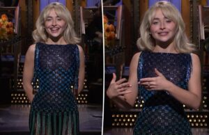 Sabrina Carpenter brinca sobre imagem provocativa no monólogo do ‘SNL’: ‘Estou sexualmente carregada’ Sabrina Carpenter brinca sobre imagem provocativa no monólogo do 'SNL': 'Estou sexualmente carregada'