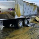 Semi-truck derruba e derrama 46 mil libras de molho de maçã na Interestadual Illinois