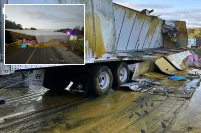 Semi-truck derruba e derrama 46 mil libras de molho de maçã na Interestadual Illinois

