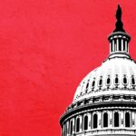 render of the US Capitol dome on red background