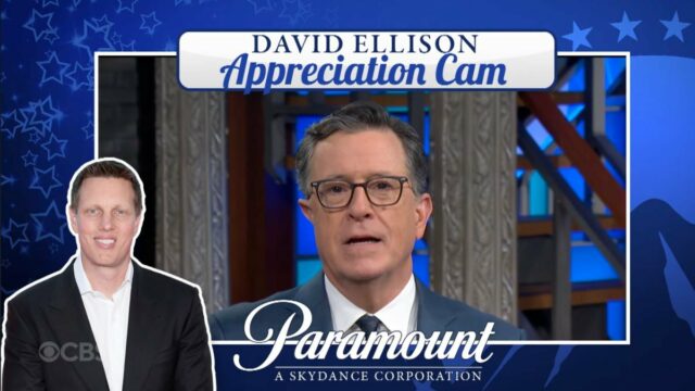 Stephen Colbert proclama seu amor pelo CEO da Paramount, David Ellison: 'Isso deveria dar aos Estados Unidos um par por muito mais meses' | 

