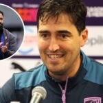 Andoni Iraola durante a conferência de imprensa.