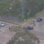 Uma foto panorâmica da operação policial no sudoeste de Sydney.