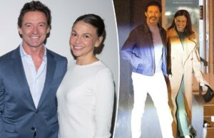 Sutton Foster se aproxima de Hugh Jackman em uma foto rara de um encontro noturno em Nova York Sutton Foster se aproxima de Hugh Jackman em uma foto rara de um encontro noturno em Nova York