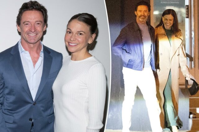 Sutton Foster se aproxima de Hugh Jackman em uma foto rara de um encontro noturno em Nova York

