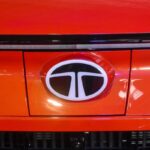 The TATA Motors emblem is seen at the TATA Motors booth in Kolkata, India, on March 7, 2025.