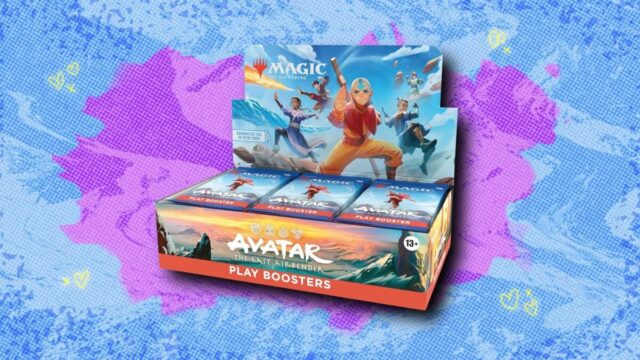 The Magic: The Event-- Character Play Booster Box está atualmente O Magic: The Gathering mais valioso – cartas de avatar em fundo azul e roxo