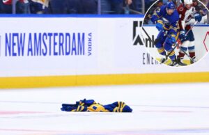 Torcedor do Sabres jogou camisa no gelo depois de três derrotas consecutivas na temporada aberta Um torcedor do Buffalo Sabres joga sua camisa no gelo após um jogo da NHL contra o Colorado Avalanche.