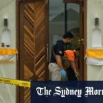 Sanar Ghanim (detalhe) após o tiroteio e o salão de beleza South Yarra de seu parceiro, que foi bombardeado um mês depois, quando ele retornava a Melbourne.