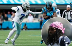 Trevon Diggs, dos Cowboys, sofre concussão após ‘acidente’ misterioso Trevon Diggs com uma bandana rosa durante o jogo do Dallas Cowboys.