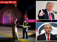 Trump busca até US$ 230 milhões do Departamento de Justiça por investigação na Rússia e ataque em Mar-a-Lago O presidente Donald Trump fala em almoço com senadores republicanos.