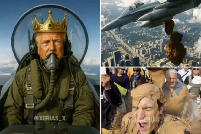 Trump posta vídeo selvagem de IA mostrando-o voando em um caça, jogando esgoto sobre os manifestantes do No Kings

