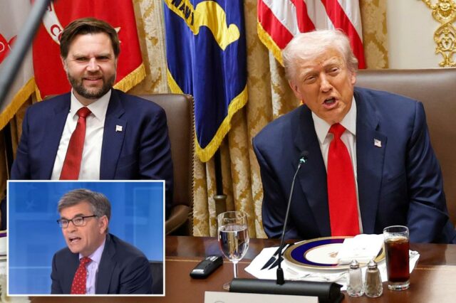 O presidente Donald Trump criticou o apresentador da ABC News, George Stephanopoulos, durante uma reunião na terça-feira com o presidente argentino Javier Milei.