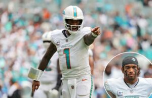 Tua Tagovailoa admite ‘erro’ ao expor a roupa suja dos Golfinhos Tua Tagovailoa nº 1 do Miami Dolphins enfrenta o Los Angeles Chargers durante o quarto período no jogo no Hard Rock Stadium em 12 de outubro de 2025 em Miami Gardens, Flórida.
