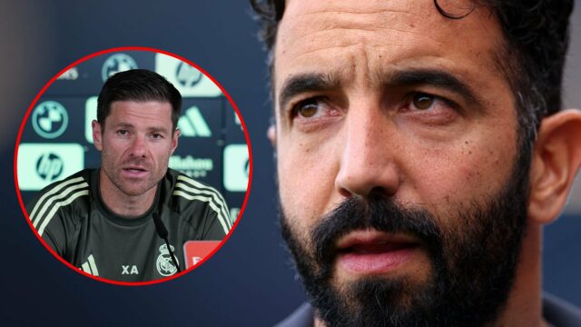 O gerente do Manchester United, Ruben Amorim, durante a partida da Premier League entre o Fulham e o Manchester United no Craven Cottage em 2025 em Londres, Inglaterra.
