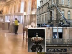 Vídeo mostra ladrão do Louvre cortando caixa de joias com serra durante ousado assalto à luz do dia Vídeo mostra ladrão do Louvre cortando caixa de joias com serra durante ousado assalto à luz do dia