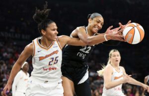 WNBA Finals Game 2 Previsão: ACES vs. Odds, escolhas, apostas, apostas A'ja Wilson #22 do Las Vegas Aces atira a bola contra Alyssa Thomas #25 do Phoenix Mercury.