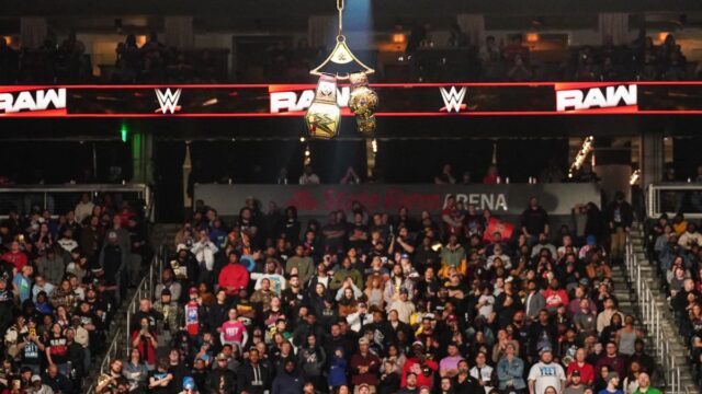 WWE Titles Hanging on Monday Night Raw