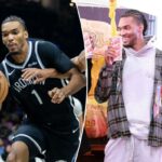 Terance Mann e Ziaire Williams participam da inauguração da maior abóbora do país pela Raising Cane com amigos famosos em Military Island, Times Square, em 30 de outubro de 2025, na cidade de Nova York.