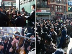 150 manifestantes do ICE se aglomeram no prédio do governo de Manhattan após relatos de agentes prendendo migrantes ilegais Oficiais da polícia de Nova York e oficiais federais afastando os manifestantes de uma garagem federal.