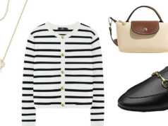 17 Moda abaixo de US$ 30 descobre que as pessoas acham que gastei uma fortuna Elise Soho usando sandálias bege Birkenstock, duas peças bege Joseph, casaco bege Nanushka, mini bolsa azul para bebê Loewe em 30 de agosto de 2021 em Hamburgo, Alemanha.