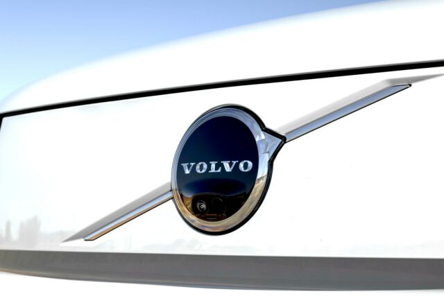 A Volvo logo on an EX90