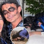 A atriz Rachel Lynn Matthews se veste como a astronauta Katy Perry em foto de Halloween com Orlando Bloom