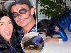 A atriz Rachel Lynn Matthews se veste como a astronauta Katy Perry em foto de Halloween com Orlando Bloom A atriz Rachel Lynn Matthews se veste como a astronauta Katy Perry em foto de Halloween com Orlando Bloom