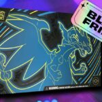Cartões de ex-chase Mega Charizard X de Phantasmal Flames em um fundo estampado roxo