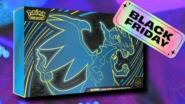 Cartões de ex-chase Mega Charizard X de Phantasmal Flames em um fundo estampado roxo