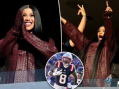 A grávida Cardi B enlouquece ao torcer pelo namorado Stefon Diggs no jogo Patriots-Falcons A grávida Cardi B enlouquece ao torcer pelo namorado Stefon Diggs no jogo Patriots-Falcons