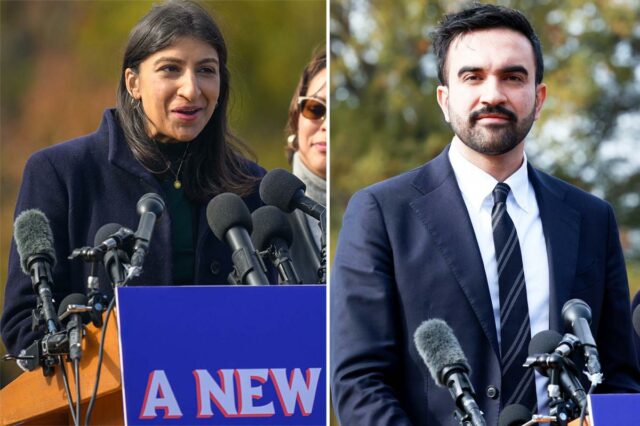 A líder de transição de Mamdani revela que está procurando A copresidente de transição Lina Khan fala durante uma conferência de imprensa no Unisphere em Flushing Meadows Corona Park em 5 de novembro de 2025 no bairro de Queens, na cidade de Nova York.