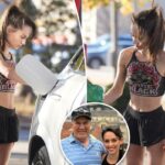 A namorada de Bill Belichick, Jordon Hudson, exibe um físico tonificado enquanto exibe um novo Mercedes de US $ 100 mil